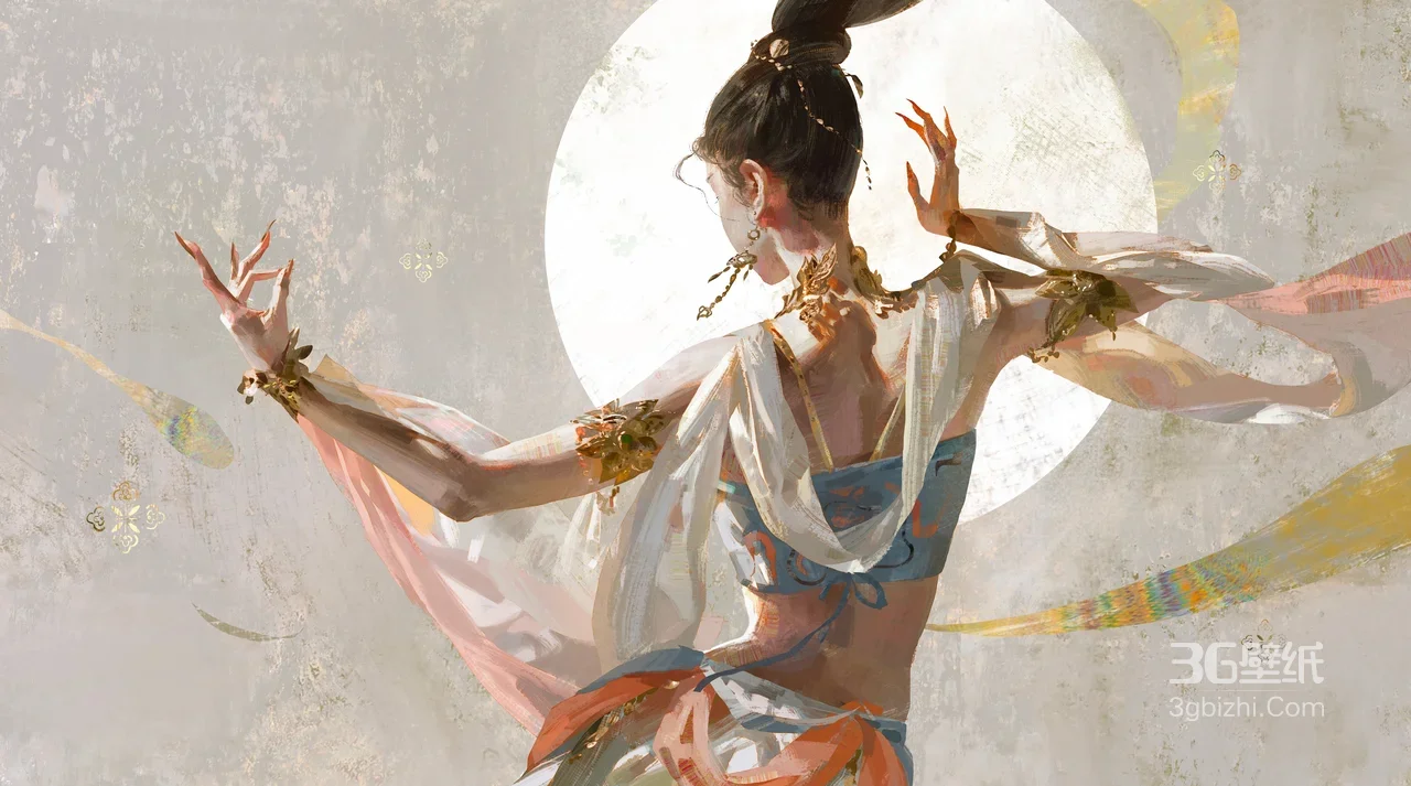 古风舞女·飘带金饰 国风唯美古风电脑壁纸1