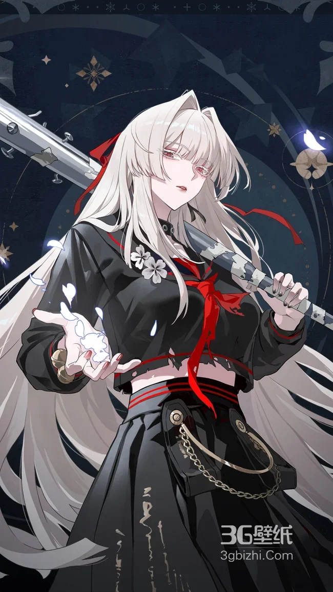 白发兽耳少女·黑水手服持械 暗黑二次元动漫壁纸1