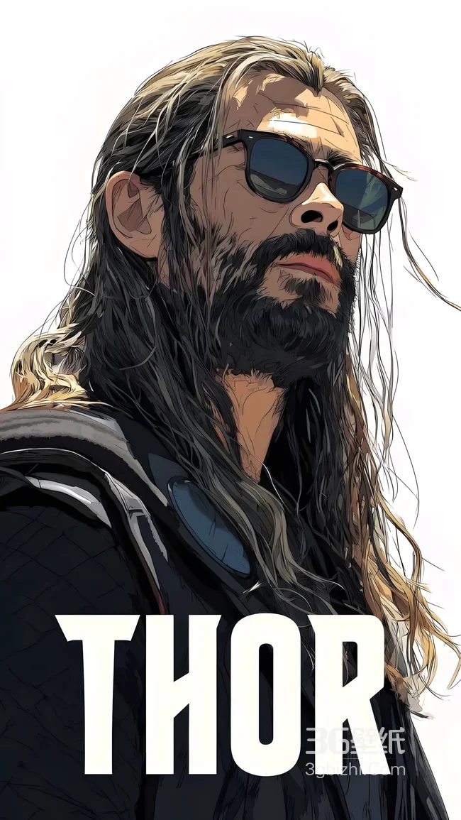 Thor·长发胡须墨镜 美式漫画风 漫威影视壁纸1