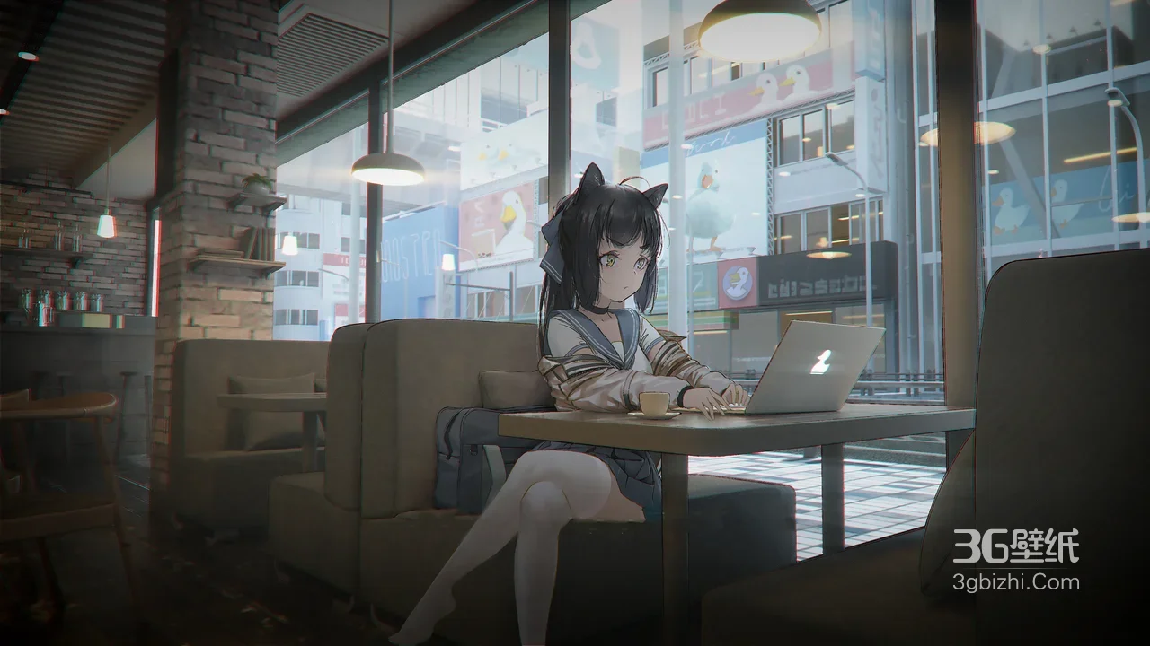猫耳少女·咖啡馆办公 二次元日系风 高人气电脑壁纸1