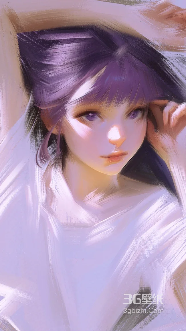紫色头发少女·唯美手绘插画 清新梦幻手机壁纸优选1