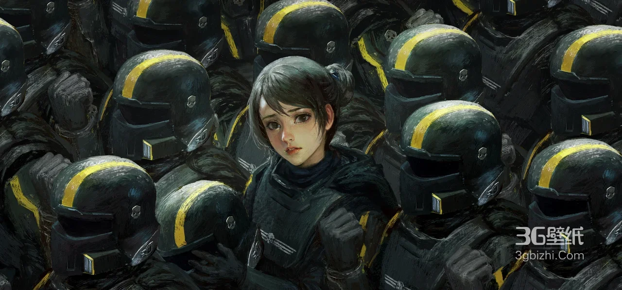 无名女兵·暗黑写实战斗群像 原创插画宽屏电脑壁纸1