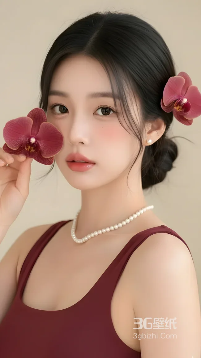 气质女生·兰花点缀盘发 唯美清新 精致手机壁纸1