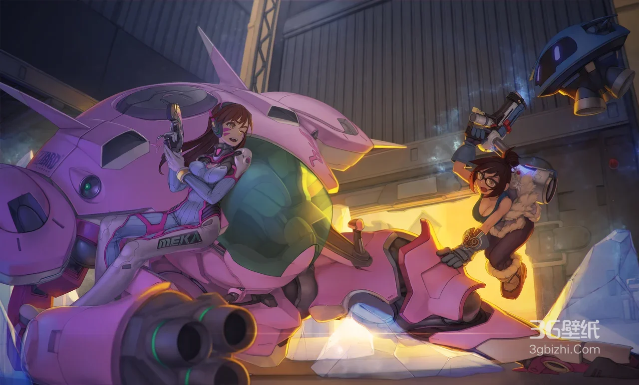 D.Va（粉色MEKA）&Mei·守望先锋二次元高燃战斗场景壁纸1