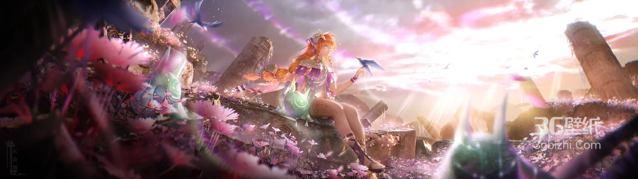 橙发少女·花海废墟蜗牛灵物 唯美奇幻游戏宽屏车机壁纸1