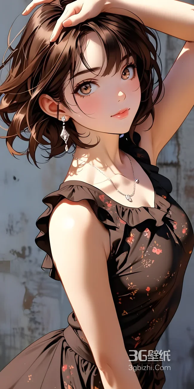 二次元唯美原创插画美少女·卷发黑裙 手机壁纸推荐1