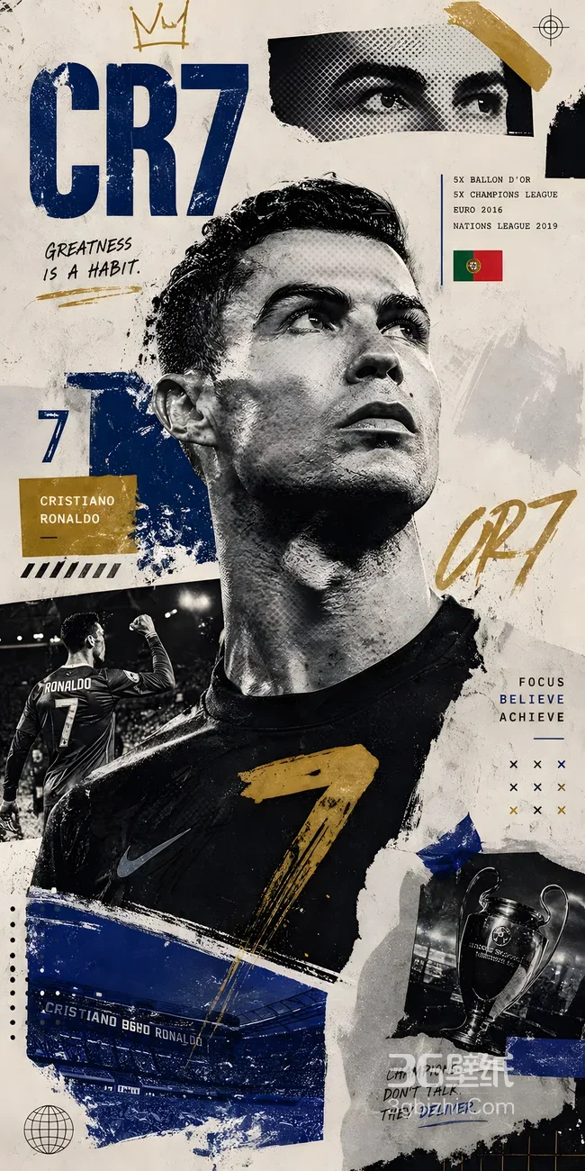克里斯蒂亚诺·罗纳尔多·CR7复古拼贴风 体育励志手机壁纸热门款1