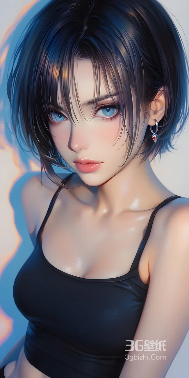 短发蓝眸少女·写实唯美风·二次元原创 高质感二次元少女手机壁纸1