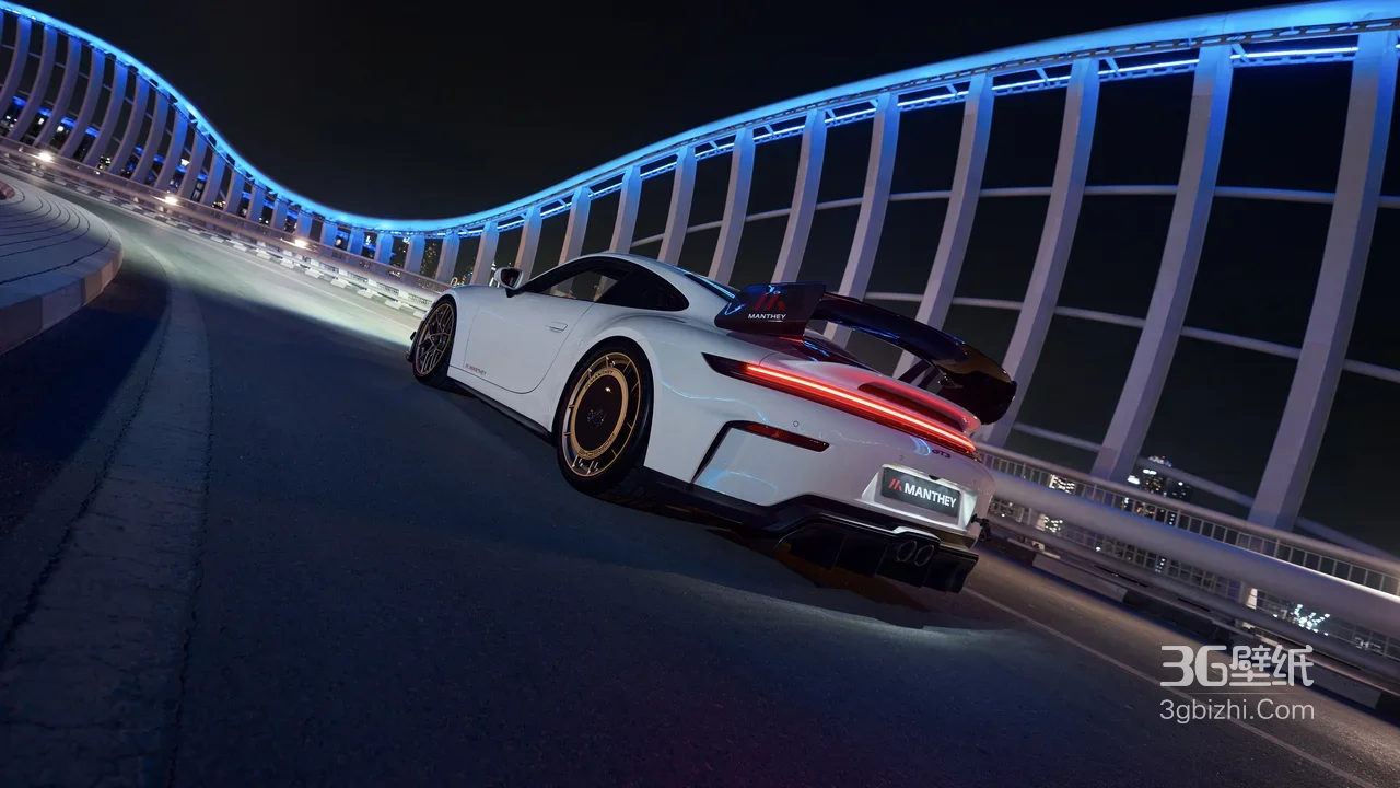 保时捷Manthey改装跑车·科技夜景·宽屏车机壁纸1