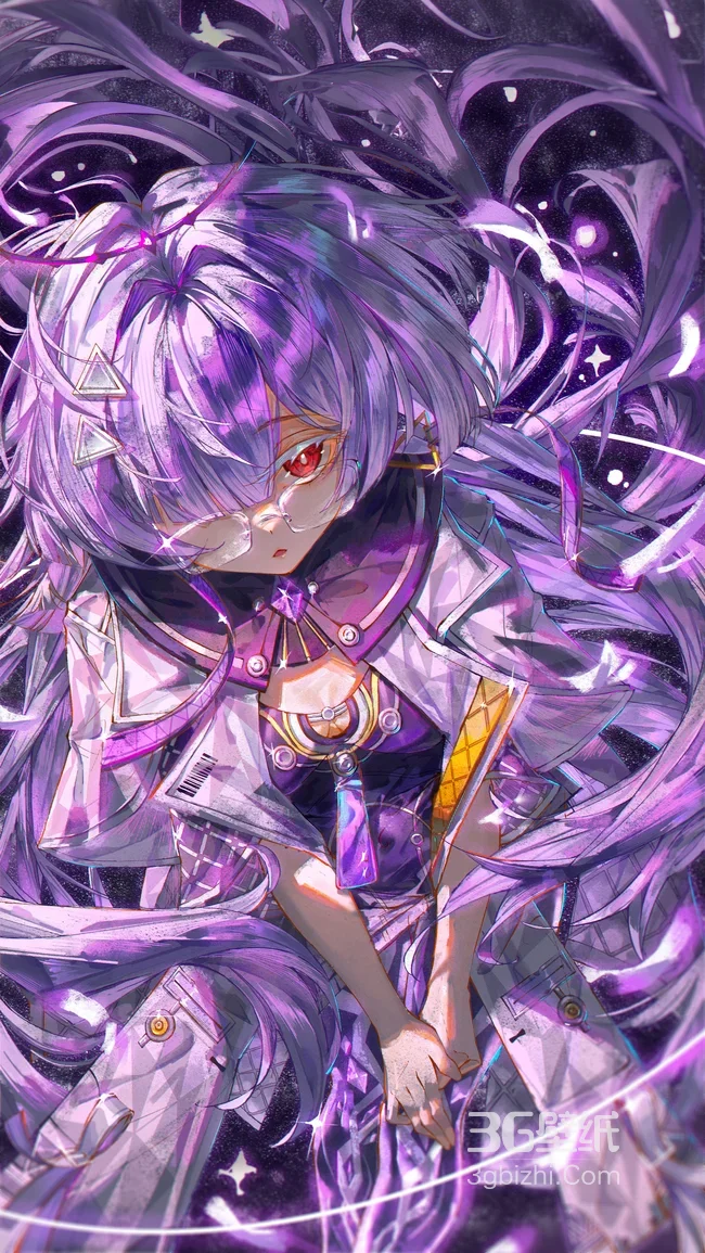 星尘·紫发红瞳眼镜娘 唯美星空风壁纸（高热度：竖屏动漫壁纸）1