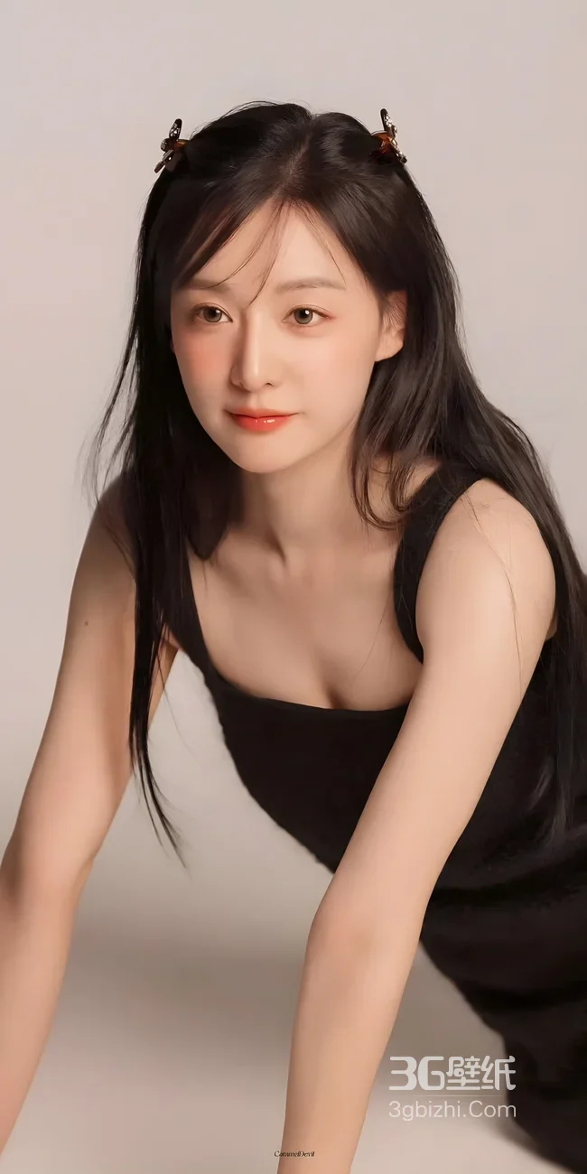 黑衣长发少女·简约清新风写真 高热度手机壁纸1