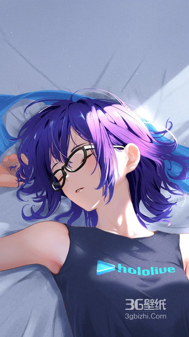 hololive紫发眼镜少女 二次元唯美睡眠风 高人气壁纸1