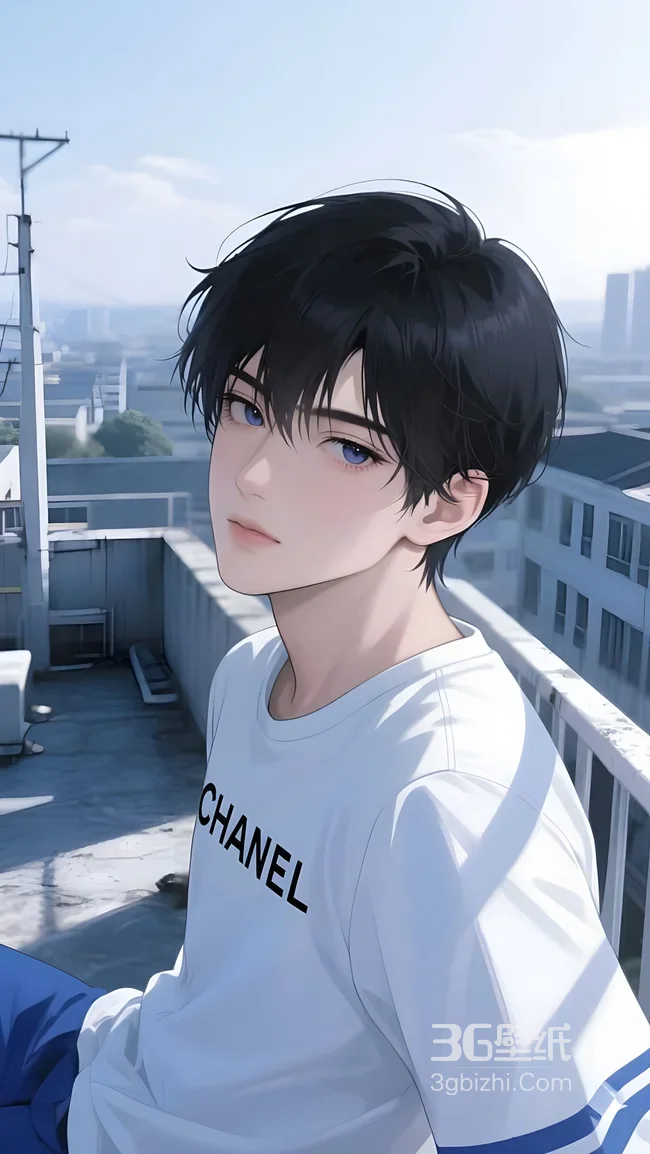 二次元清新帅哥·天台城市·国漫原创手机壁纸1