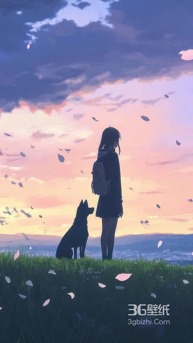 少女与犬·落瓣纷飞 二次元治愈系手机壁纸精选1