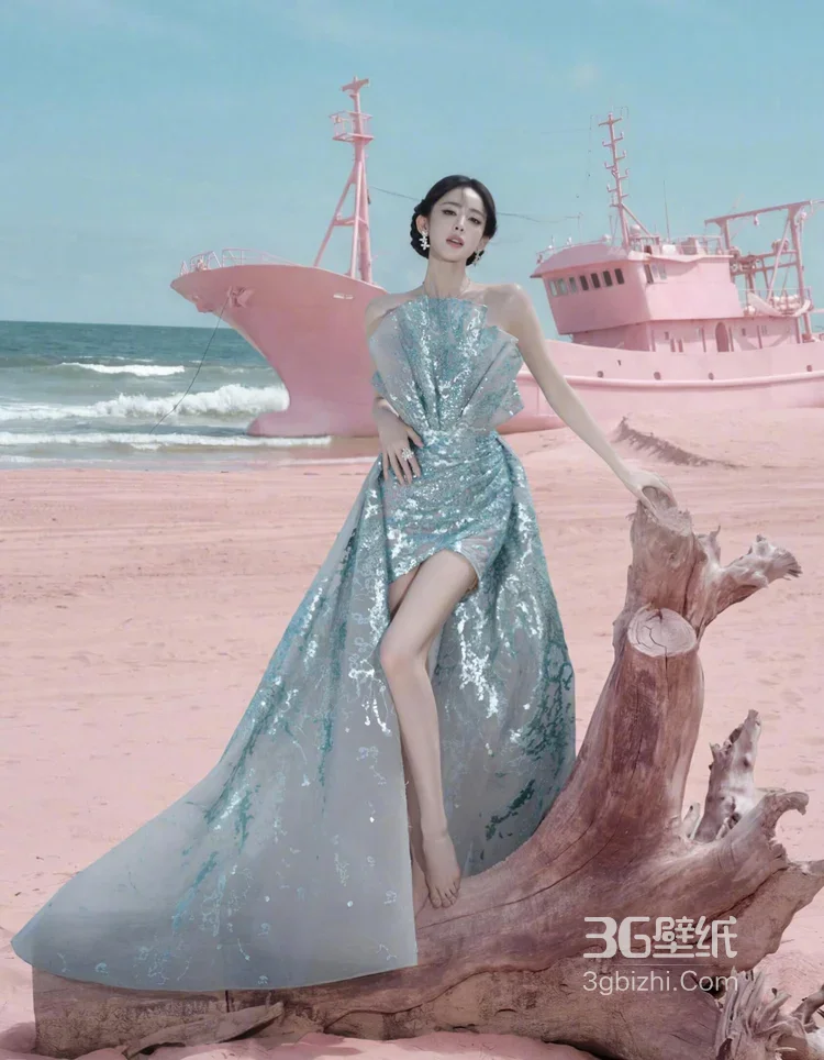古力娜扎·蓝绿亮片抹胸裙 唯美户外写真 明星时尚大片5