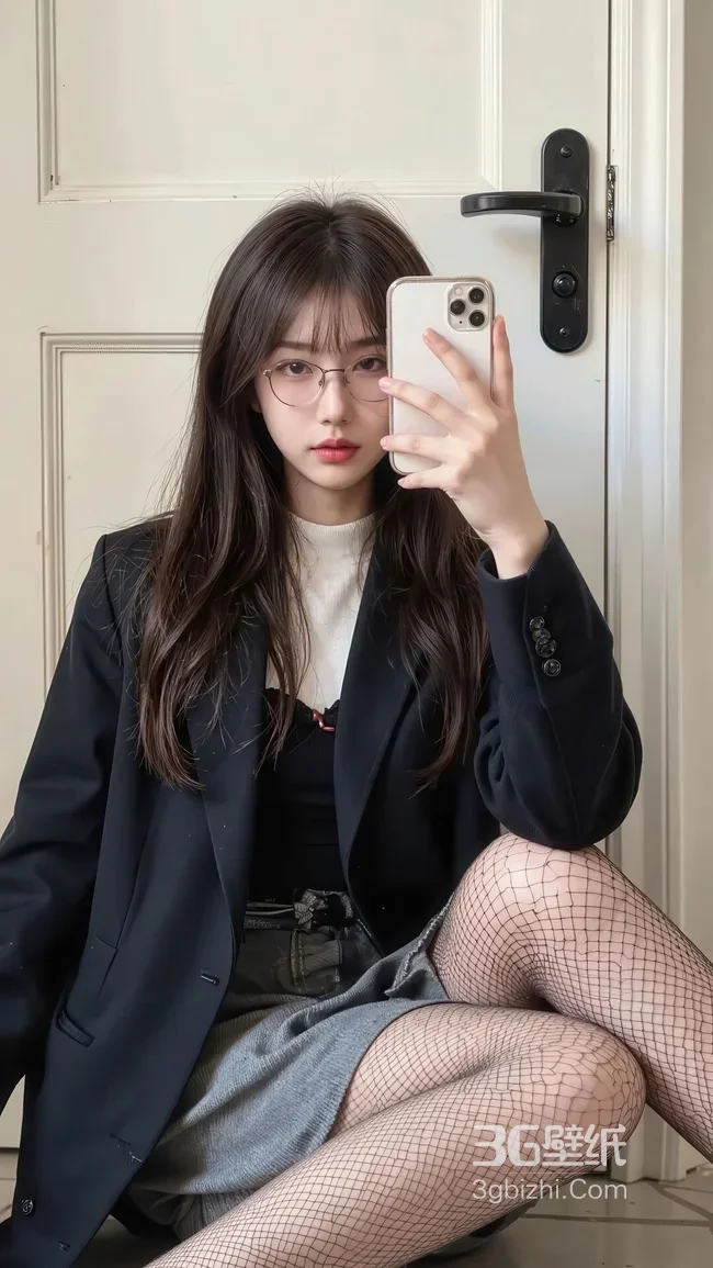 韩系少女·眼镜西装渔网袜 清新自拍热门手机壁纸1