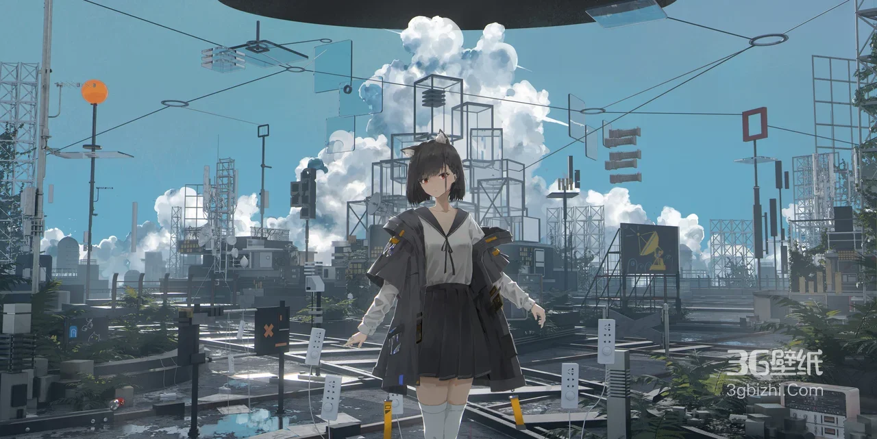 二次元猫耳JK少女·赛博朋克未来都市电脑壁纸（赛博都市风）1