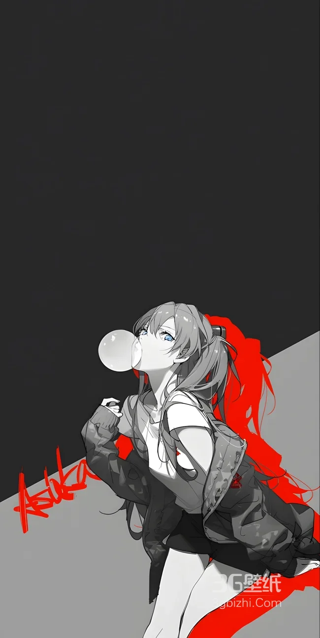 惣流明日香·吹泡泡·暗黑撞色 EVA二次元手机壁纸1