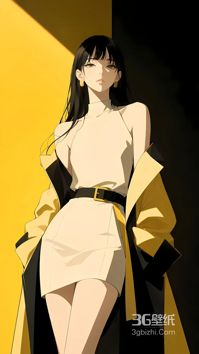 二次元时尚女性·黄黑撞色极简风 轻奢手机壁纸1