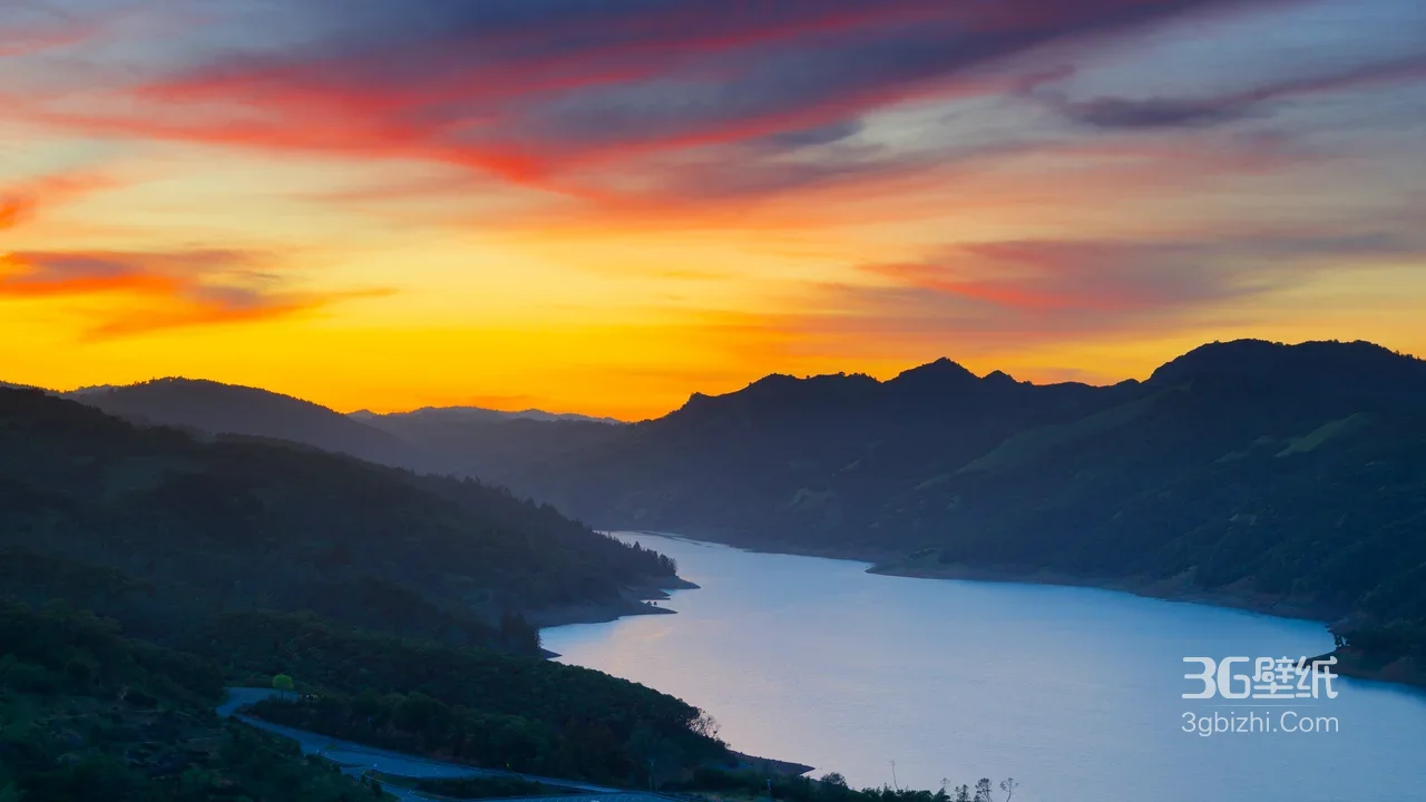 唯美山湖日落黄昏·静谧宽屏电脑壁纸1