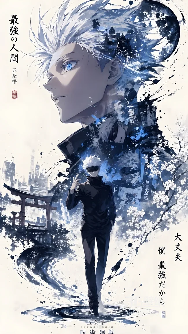 五条悟·最强之人 咒术回战国风水墨壁纸1