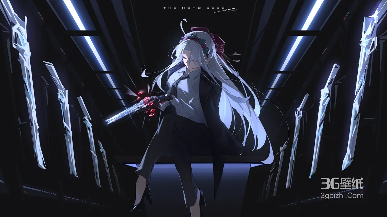 银发枪斗少女·暗黑科幻风 原创概念宽屏车机壁纸1