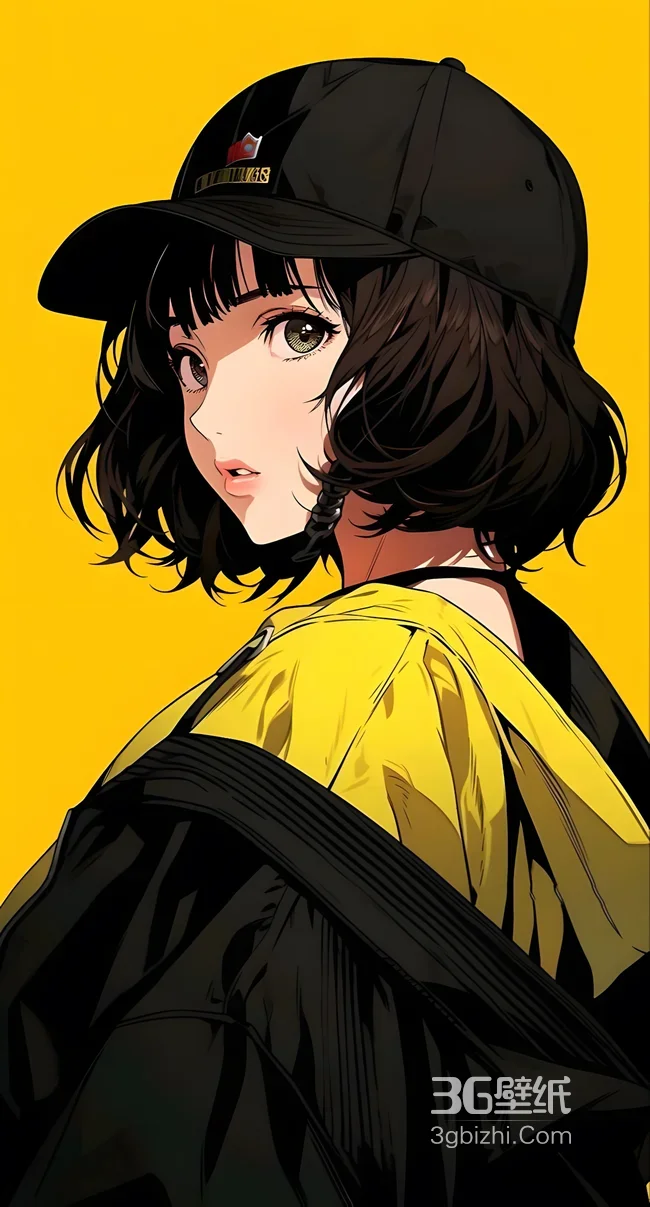 二次元短发少女·棒球帽潮搭 插画风手机壁纸热款1