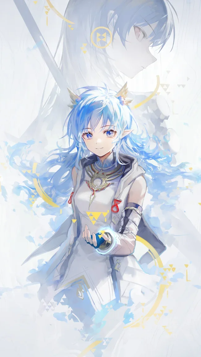 蓝发精灵耳少女·唯美二次元 奇幻风高清壁纸1