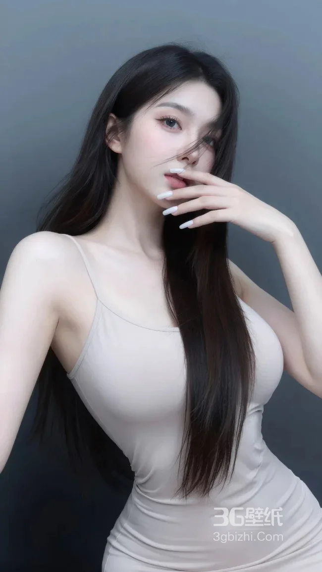 气质长发女生·吊带裙白美甲 写实唯美竖屏壁纸1