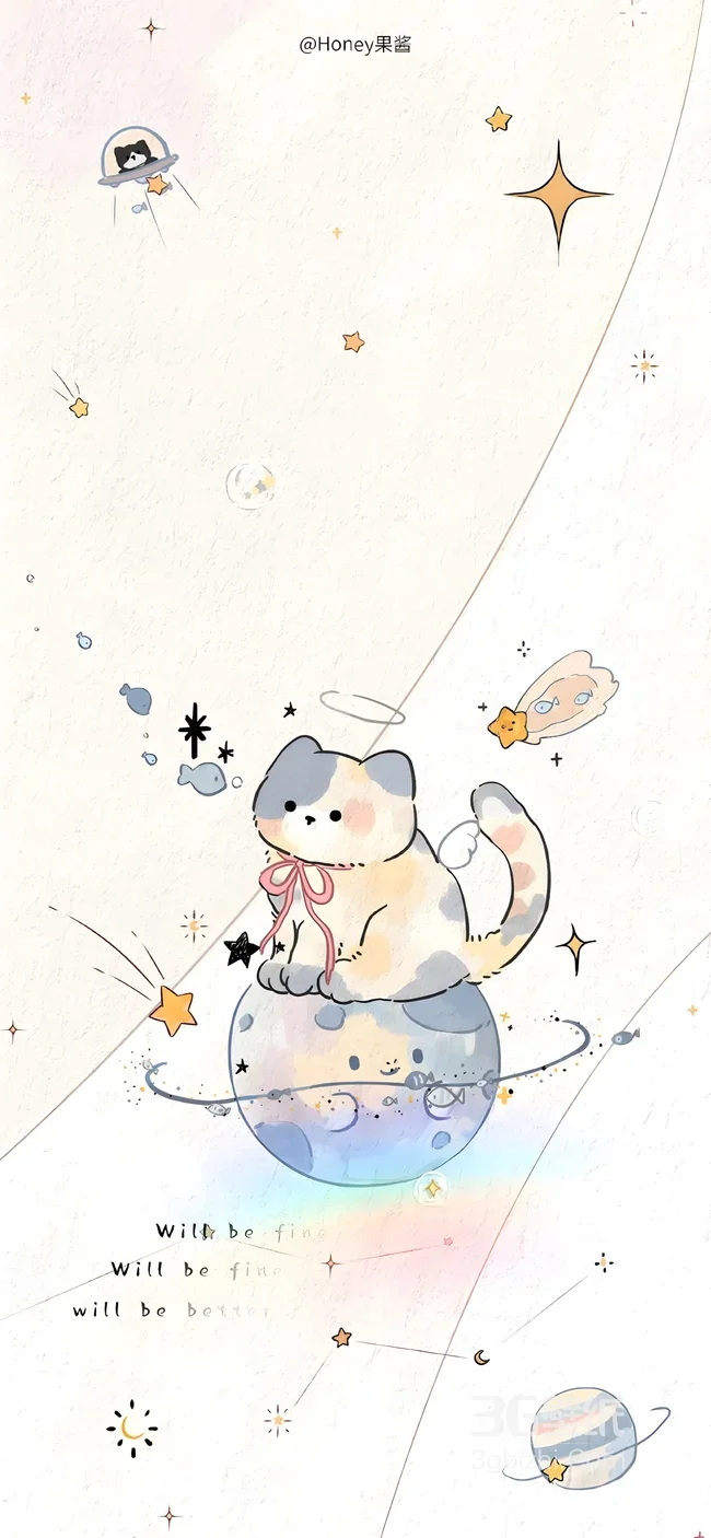 治愈系插画猫咪·星球漫游（Honey果酱 可爱手机壁纸）1