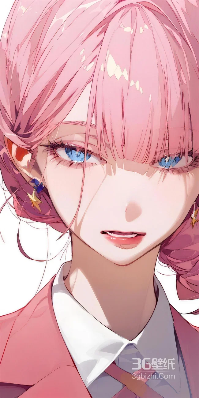 粉发蓝眸动漫少女·二次元唯美原创插画 高人气竖屏壁纸1