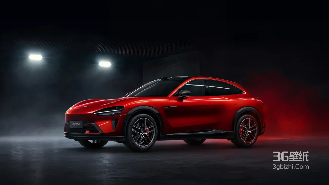 红色小米YU7 SUV·暗黑科技风 高清晰汽车桌面壁纸1