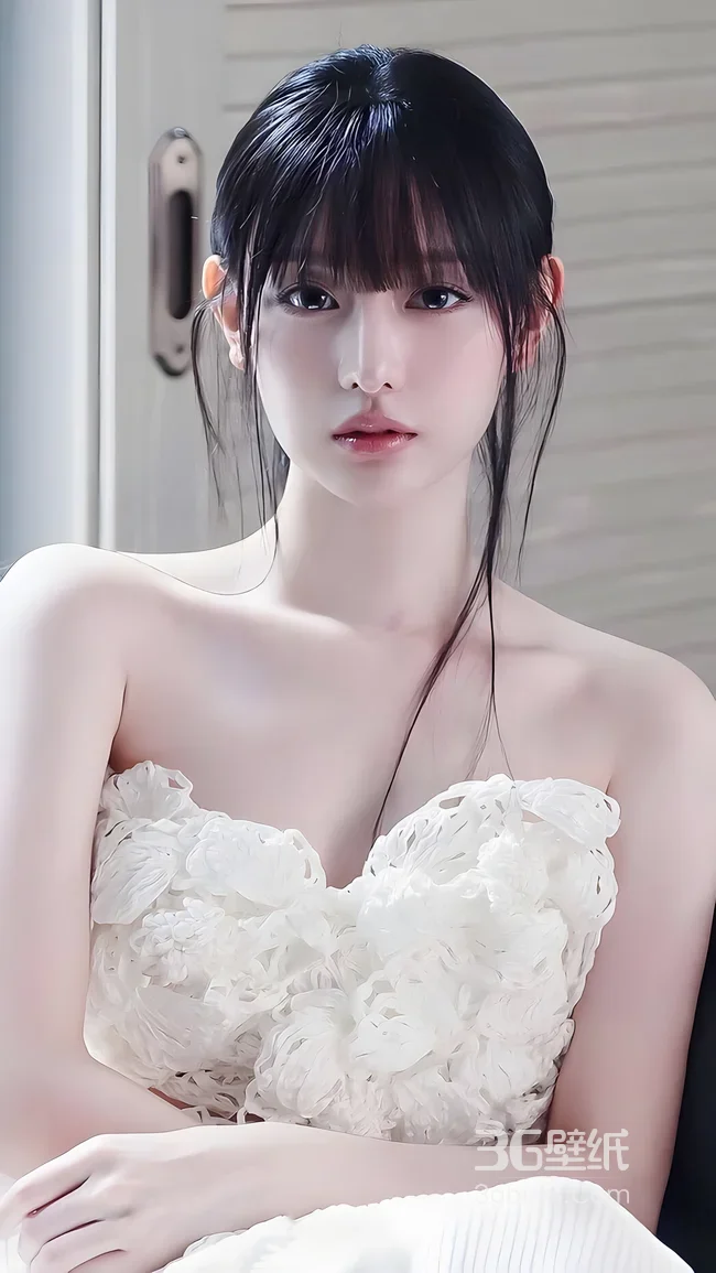 唯美写真·立体花饰抹胸裙少女 清新治愈手机壁纸热款1