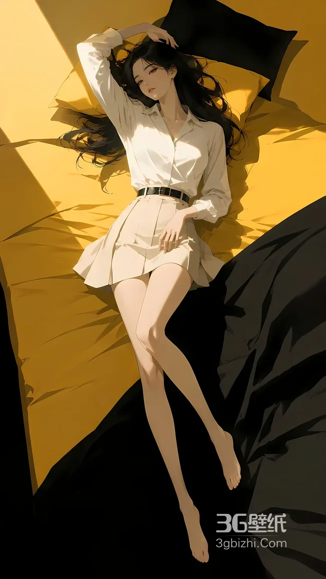 二次元唯美插画少女·慵懒卧床 高人气竖屏壁纸1