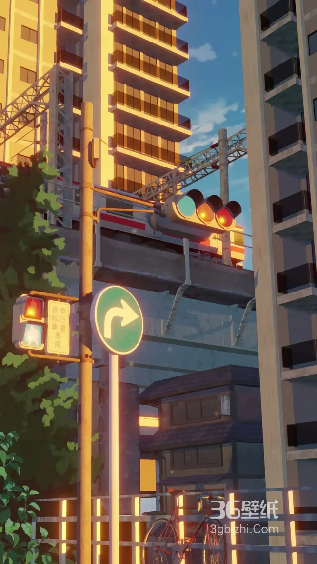 城市街景·日系动漫风黄昏轻轨 治愈感手机壁纸推荐1