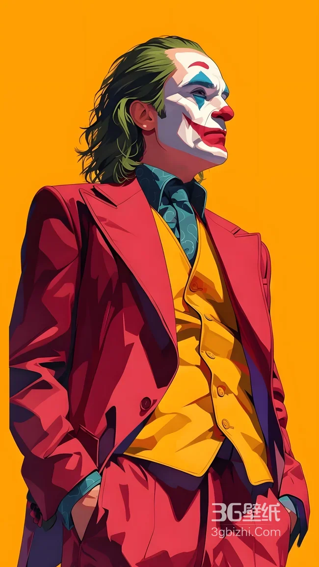 小丑（影视《小丑》）·红西装黄马甲 扁平插画风 高质感手机壁纸1