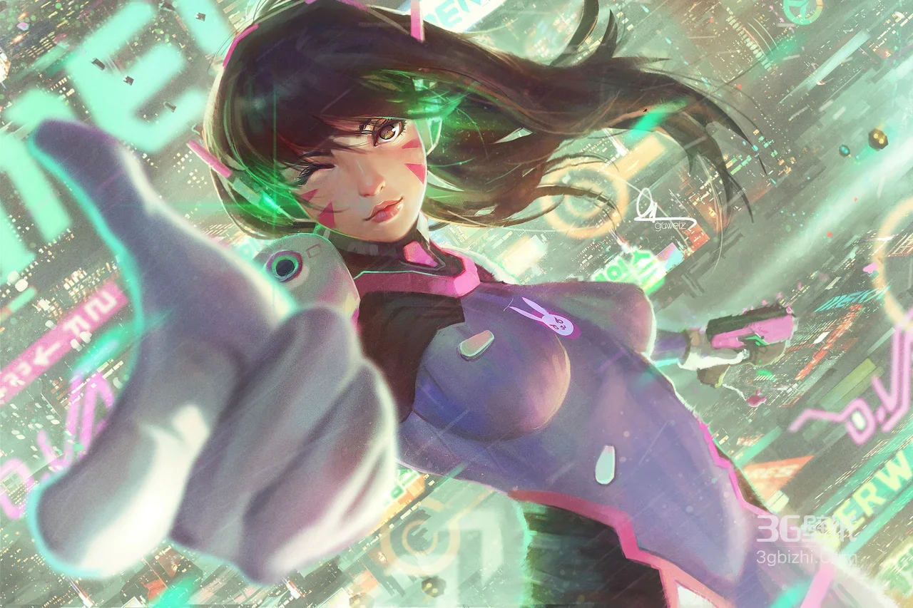 D.Va·枪械出击 赛博朋克风 守望先锋 游戏角色壁纸1