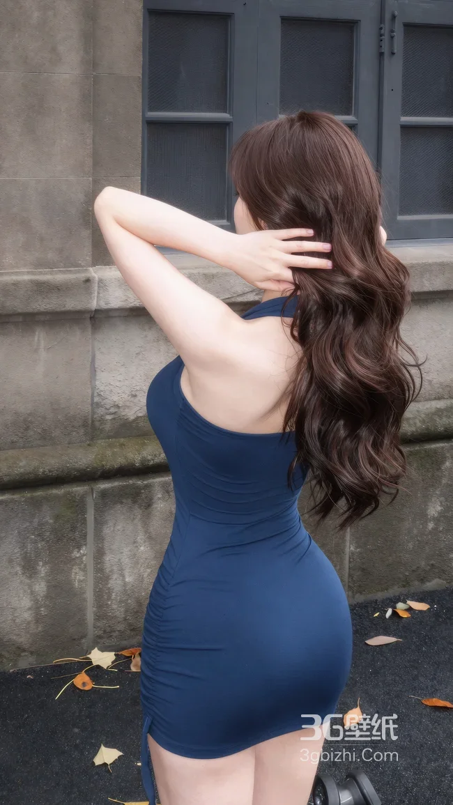 卷发美女·蓝色修身裙·唯美写实 手机壁纸推荐1
