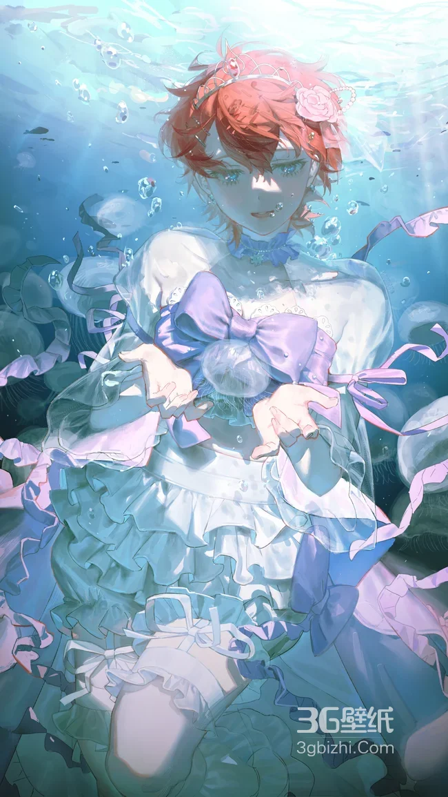红发洛丽塔少女·水下唯美二次元梦幻治愈手机壁纸1