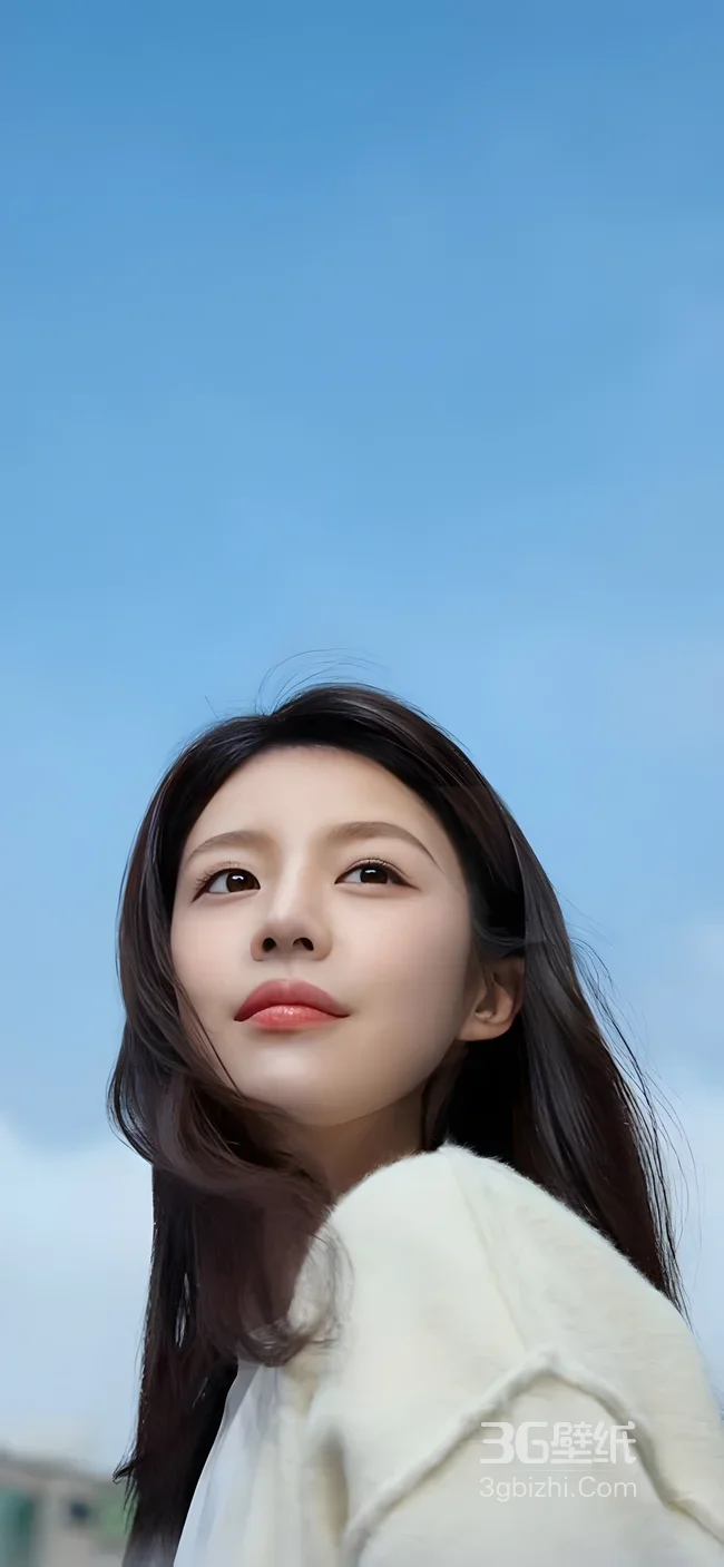 清新唯美风长发女性 蓝天背景手机壁纸1