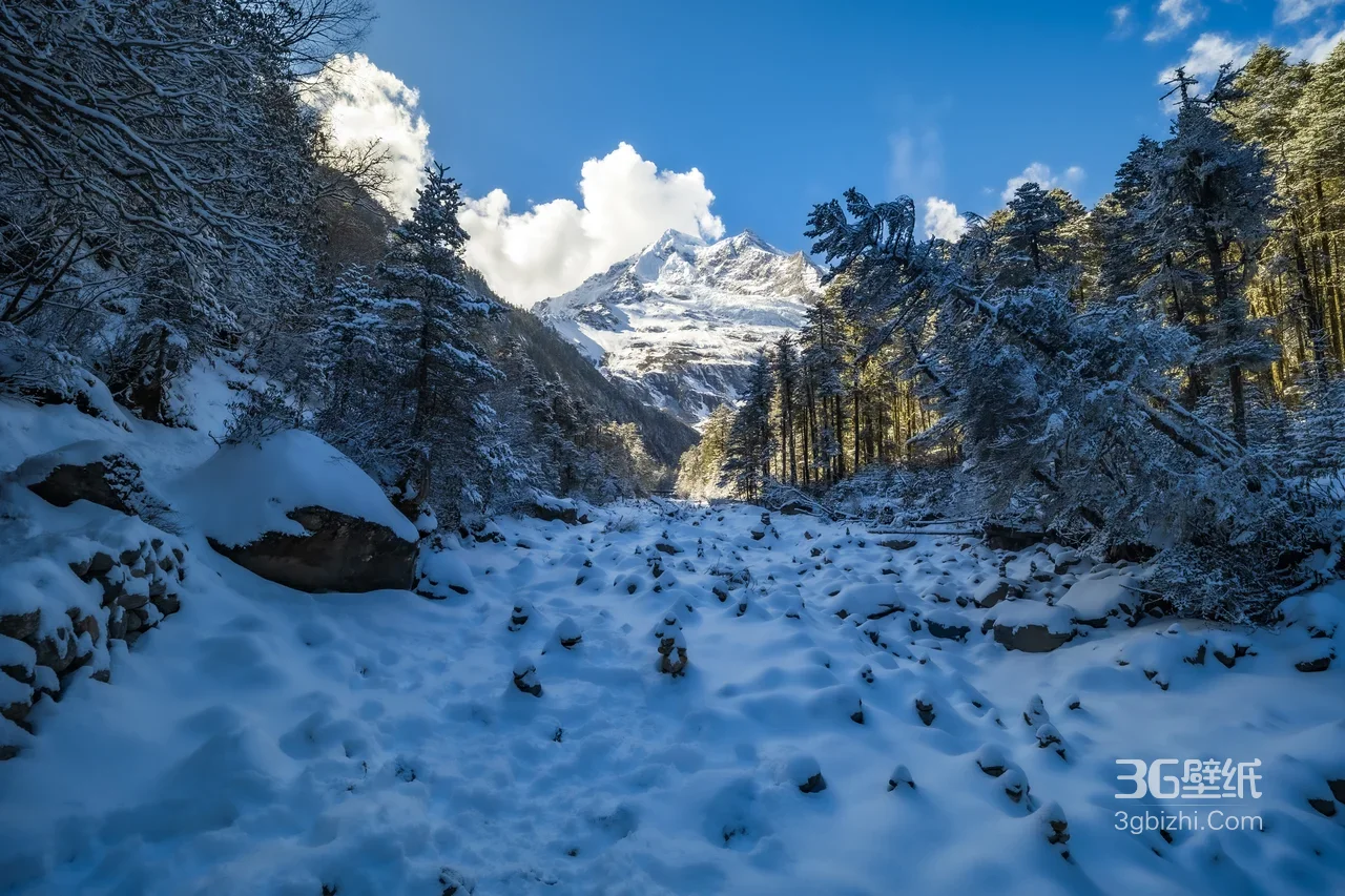 雪山森林雪景·唯美写实 冬日山脉电脑壁纸1