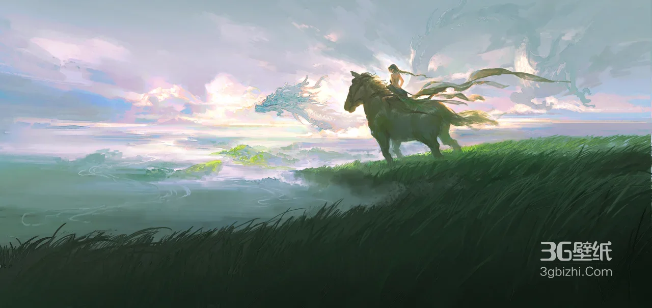 国风奇幻·骑马少女与神龙驰骋 宽屏电脑壁纸（高人气桌面背景）1
