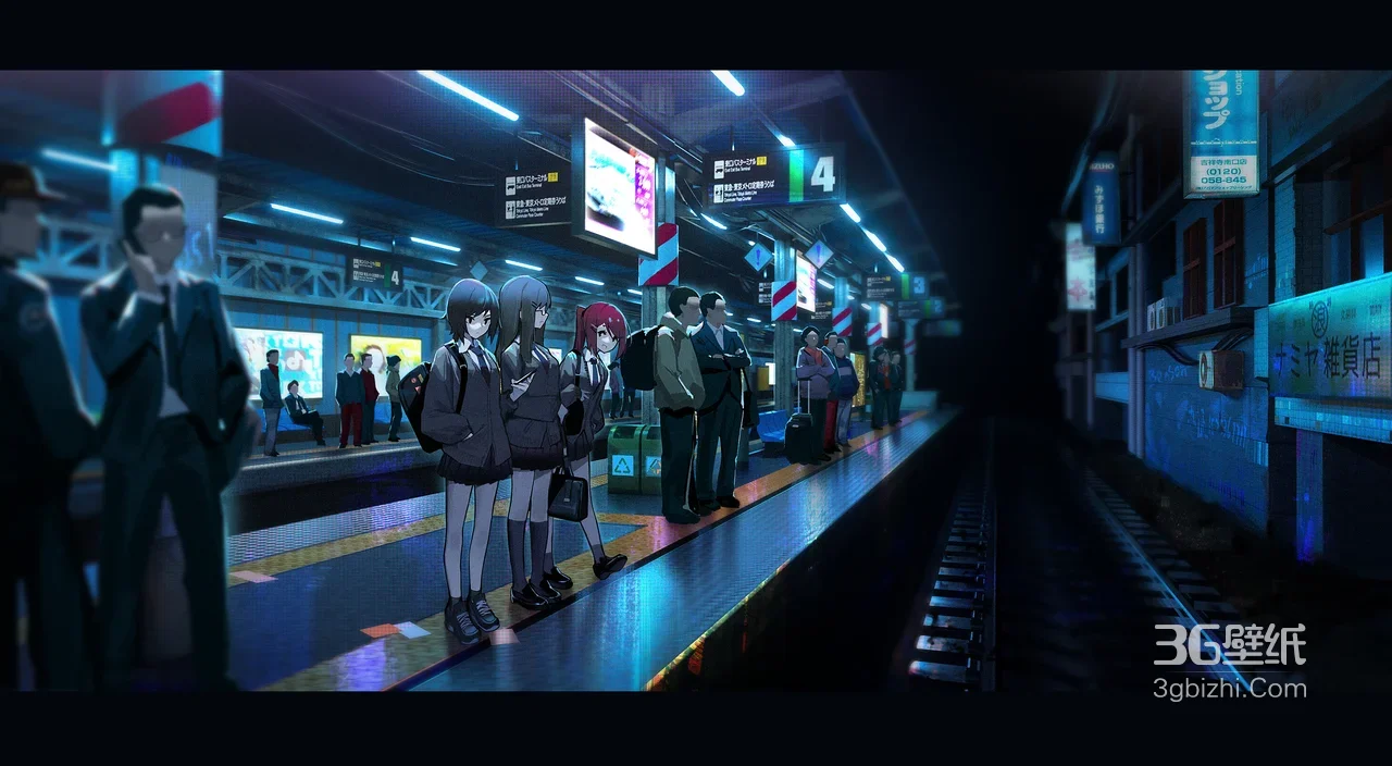 深夜地铁站台·二次元动漫风·校服少女候车 高人气动漫壁纸1