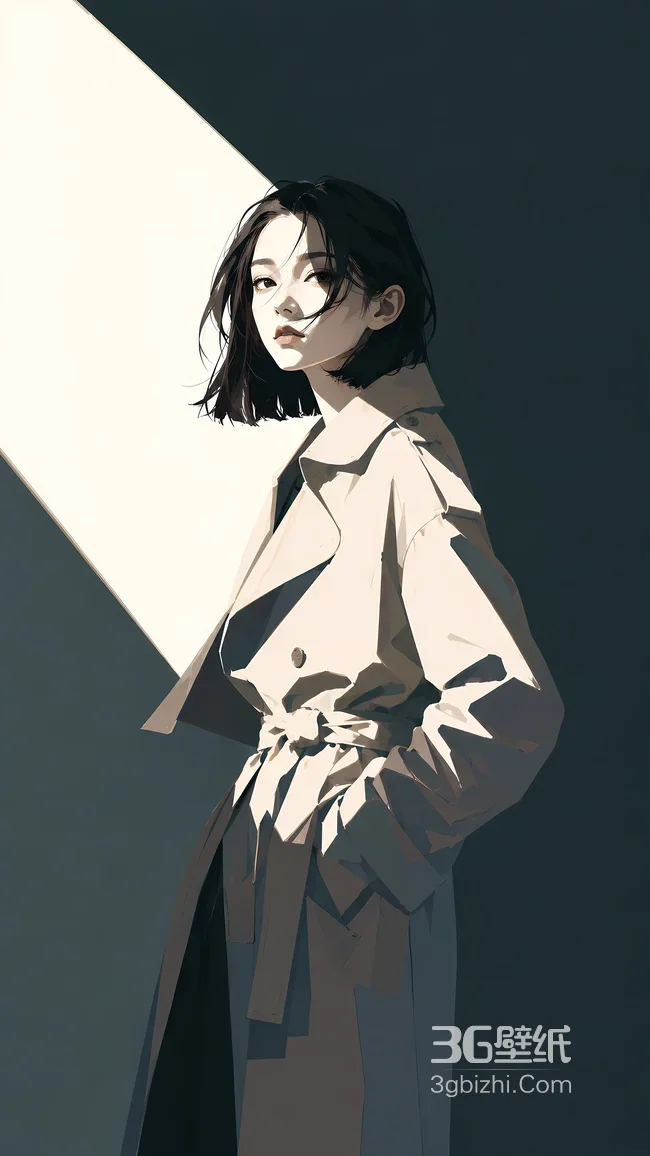 短发风衣女性·写实插画风 冷冽都市手机壁纸1