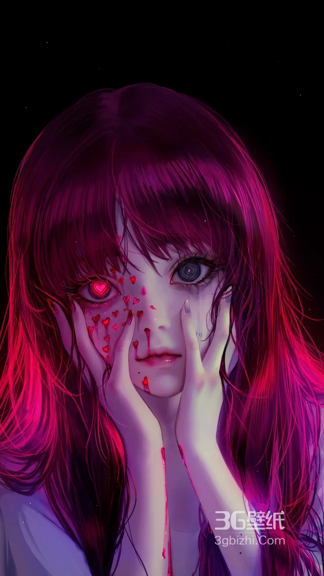 红发女孩·爱心眼血泪暗黑二次元 热门手机壁纸1
