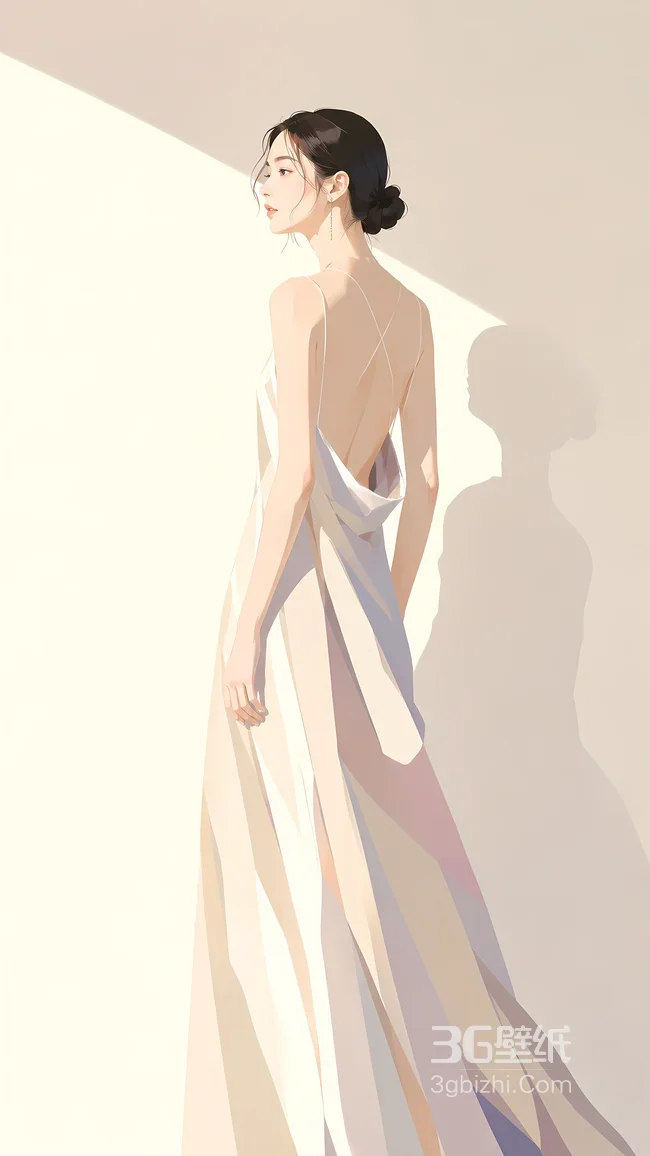 气质女性·露背长裙 唯美插画风 原创插画 高级感手机桌面背景1