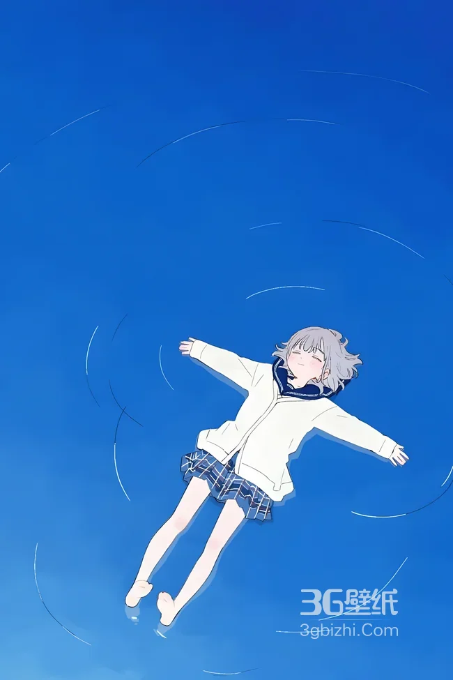 银发少女舒展漂浮 日系治愈风 治愈系手机壁纸1