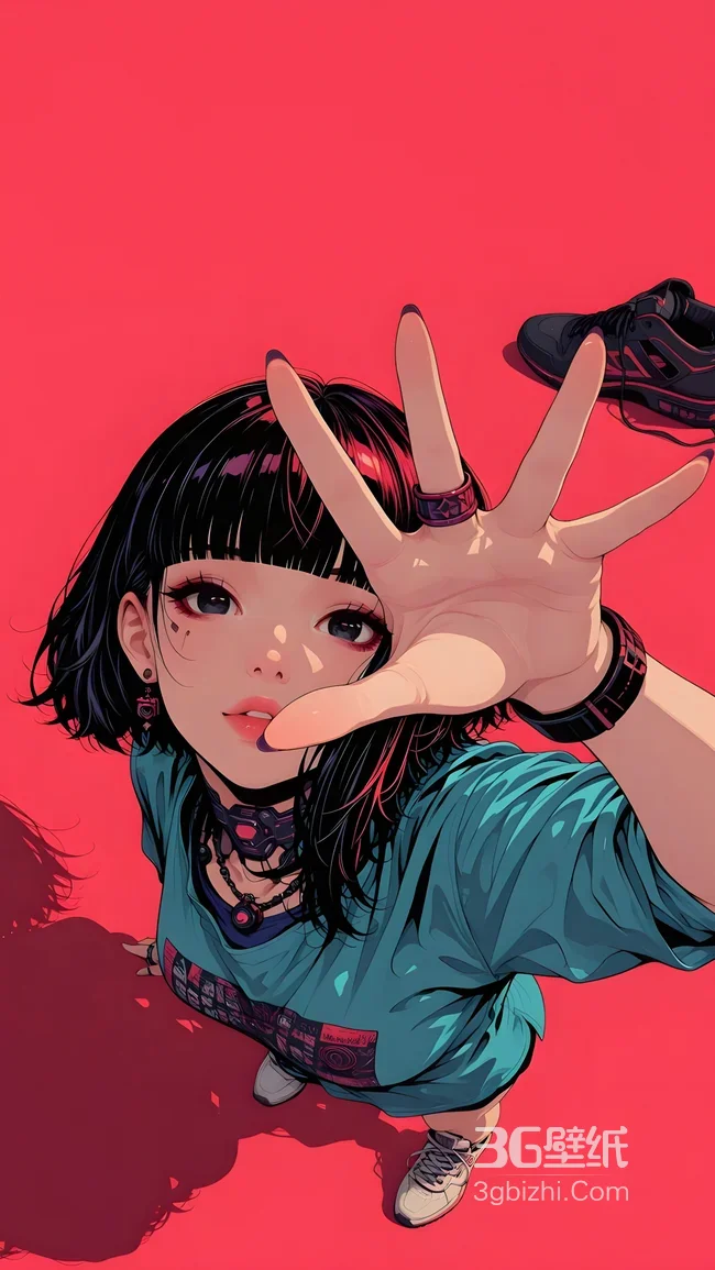 二次元潮流少女·伸手互动 阿迪达斯鞋 个性手机壁纸1