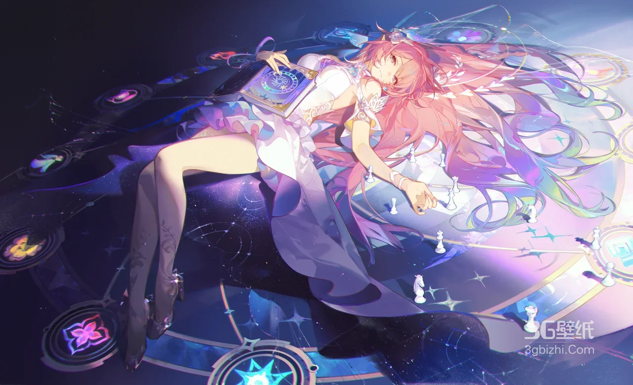 粉发少女·魔法书棋盘魔法阵 唯美二次元电脑壁纸 高质感1