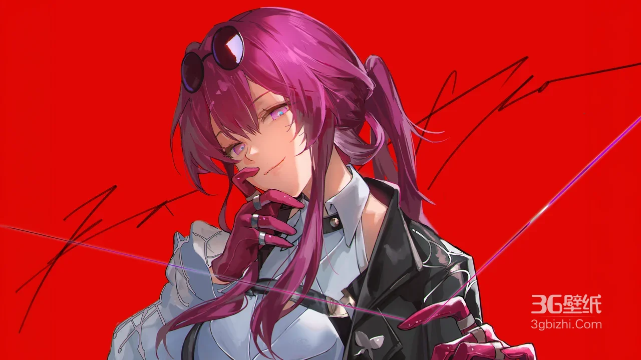 二次元插画 紫色长发墨镜少女 游戏角色高质感电脑壁纸1